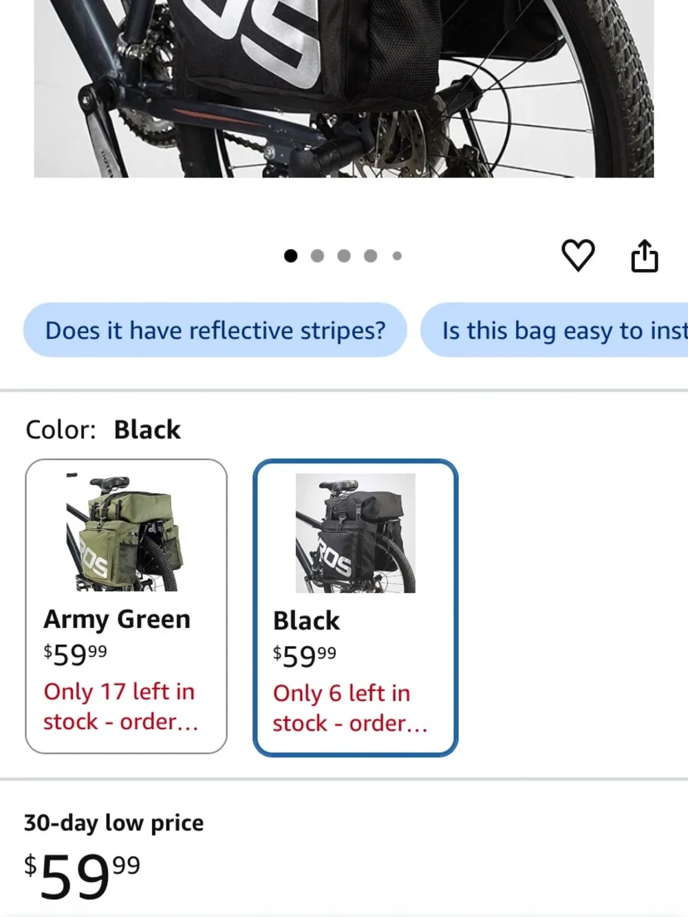 Black Bike Rear Rack Bag - Versatile Bicycle Pannier